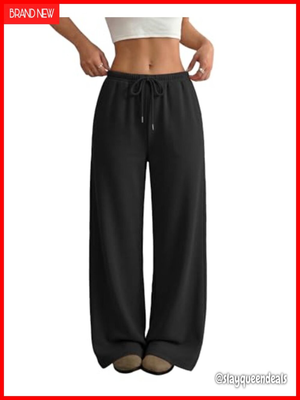 Wide Leg Sweatpants High Waisted Baggy Cotton Blend Drawstring Pockets Active